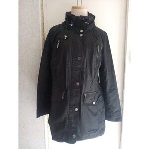 Michael Kors Rain Windbreaker Jacket Womens PM Black Full Zip Hooded Pockets